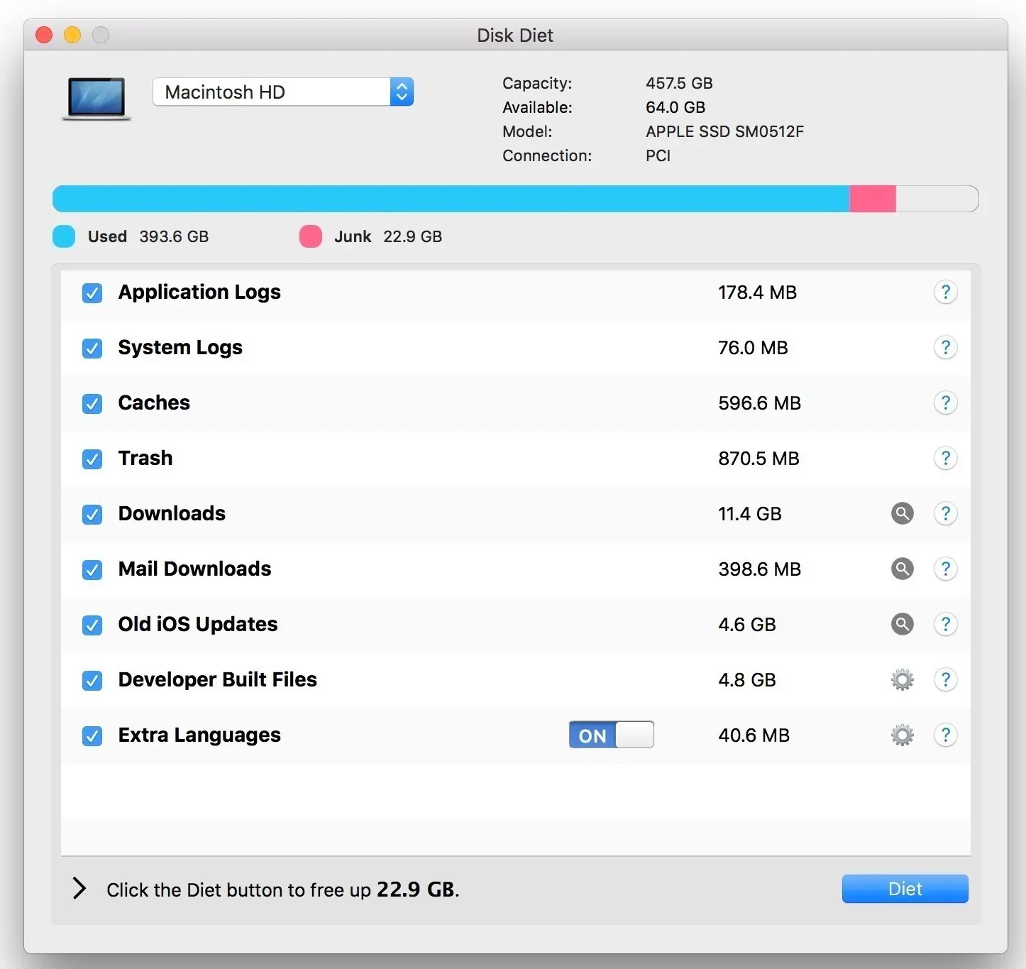 Disk Diet 5.6.2 -    清理磁盘垃圾文件释放更多空间